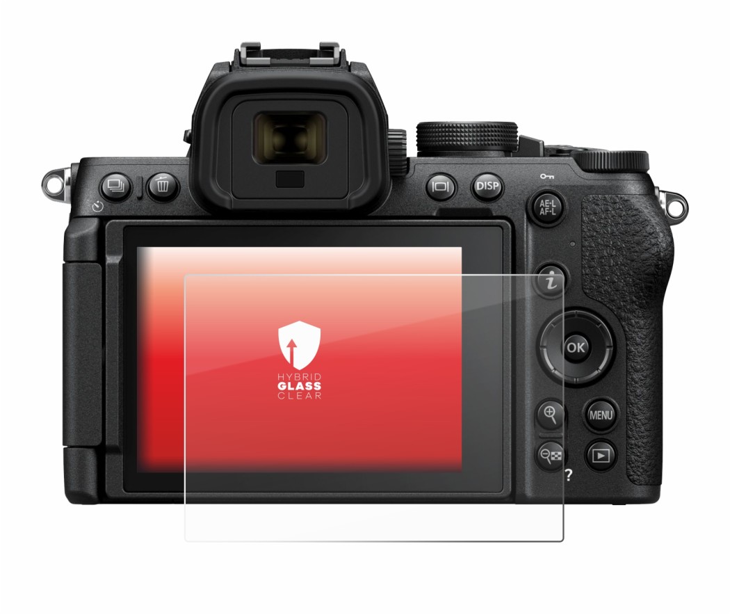 Abbildung des Geräts Nikon Z50 II mit einer Vielzahl des Displayschutzes.