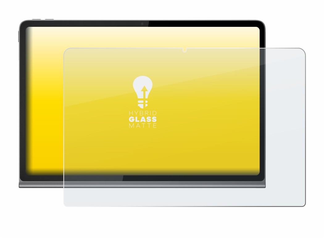 Immagine del dispositivo Lenovo Tab Plus con un'ampia varietà di protezioni per lo schermo.