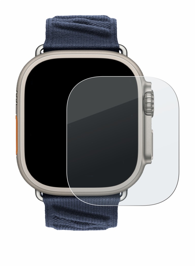 Abbildung des Geräts Apple Watch Hermès Ultra 2 mit einer Vielzahl des Displayschutzes.