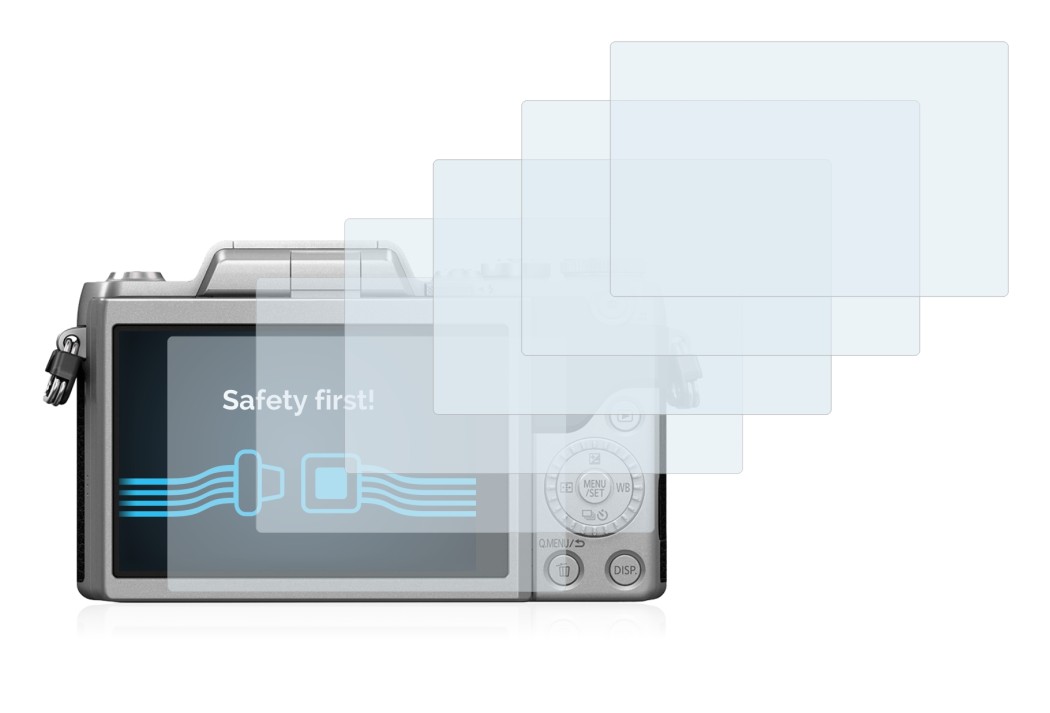 Image de l'appareil Panasonic Lumix DMC-GF7 avec une grande variété de protections d'écran.