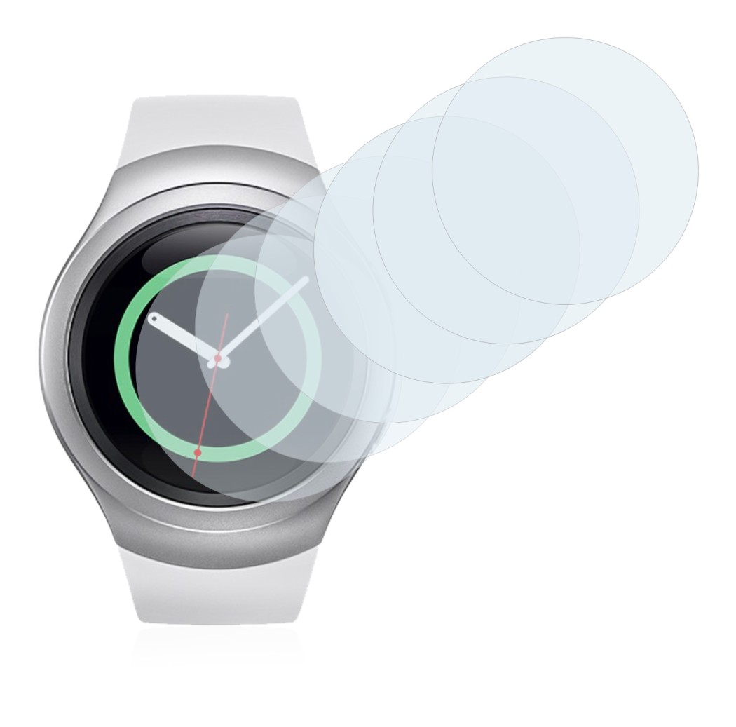 Abbildung des Geräts Samsung Gear S2 mit einer Vielzahl des Displayschutzes.