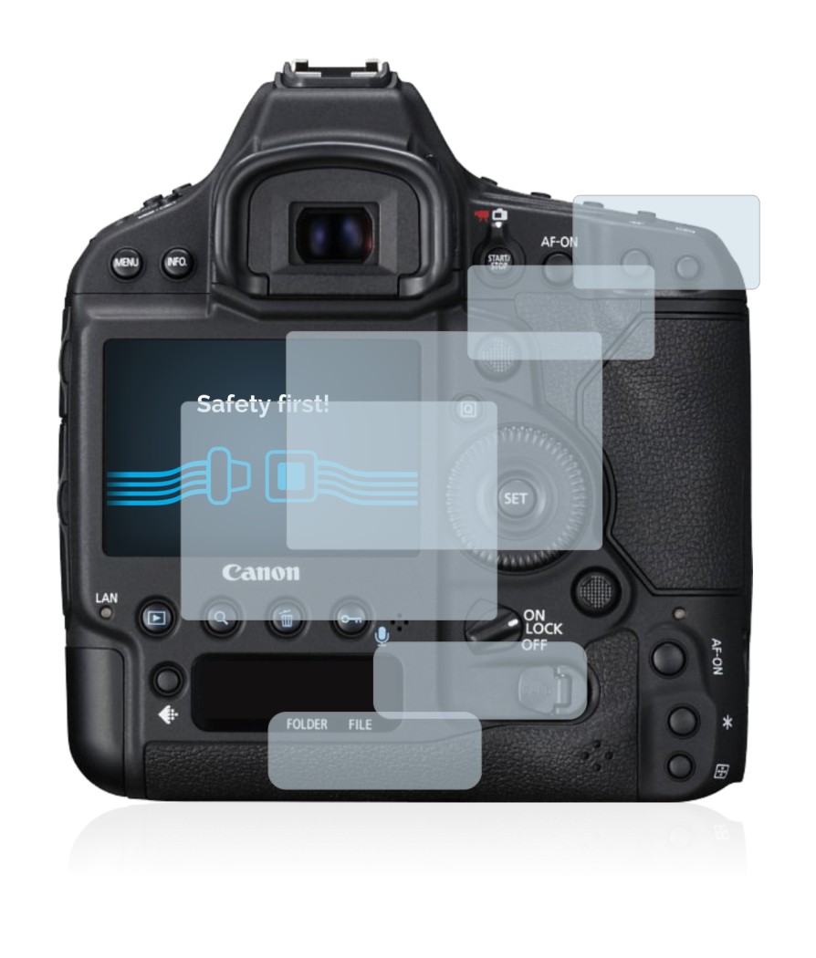 Image of the device Canon EOS 1D X Mark II with a wide variety of screen protectors.