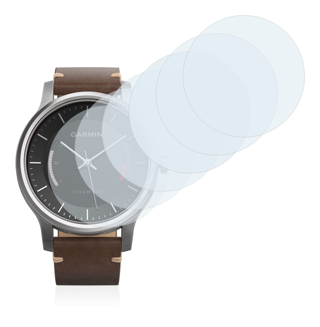 Image de l'appareil Garmin vivomove avec une grande variété de protections d'écran.