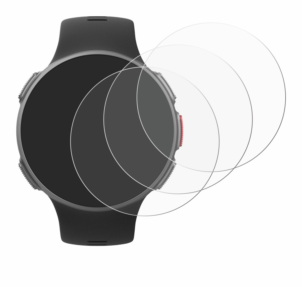 Abbildung des Geräts Polar Vantage V mit einer Vielzahl des Displayschutzes.
