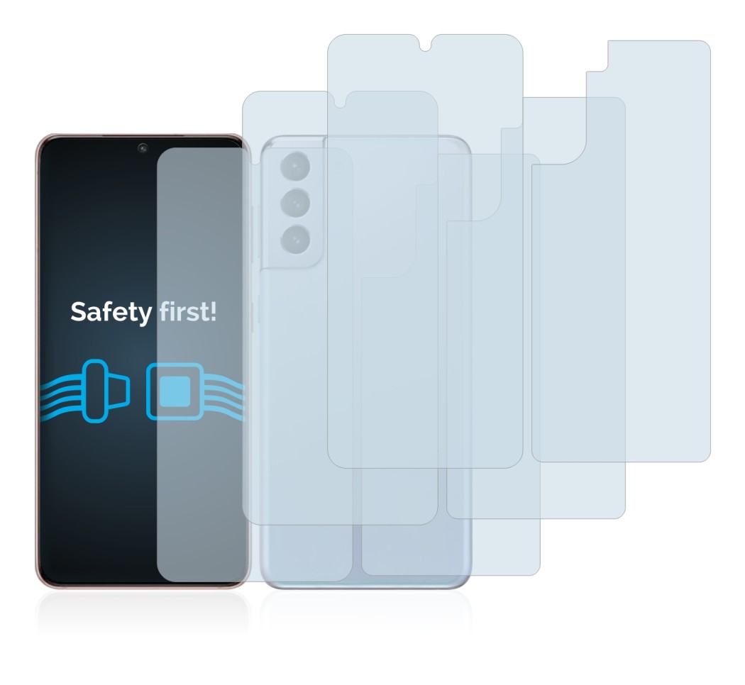 Image de l'appareil Samsung Galaxy S21 5G (Avant+Arrière) avec une grande variété de protections d'écran.