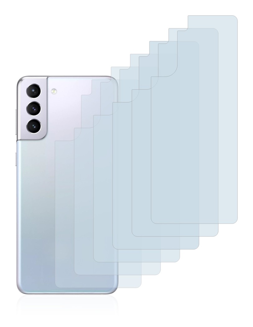 Image de l'appareil Samsung Galaxy S21 5G (Arrière) avec une grande variété de protections d'écran.
