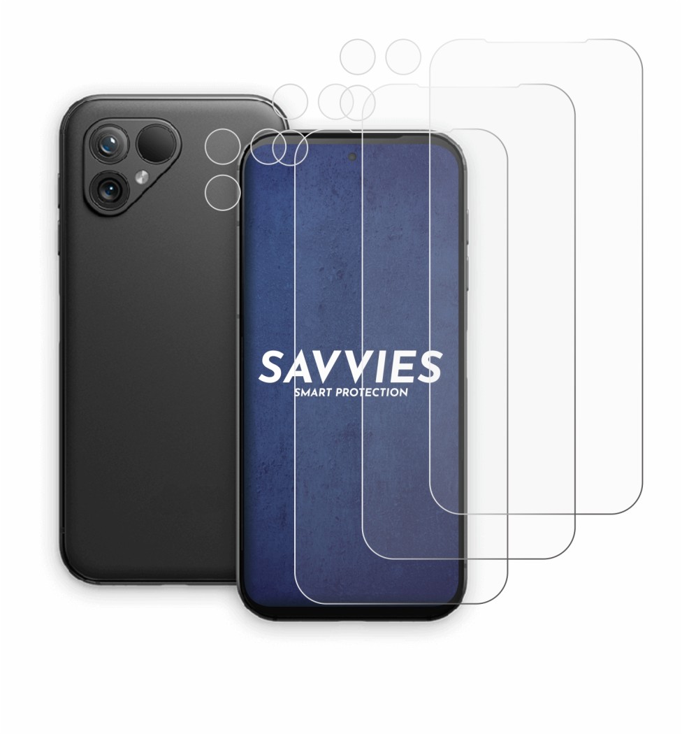 Immagine del dispositivo Fairphone 5 (Fronte+Fotocamera) con un'ampia varietà di protezioni per lo schermo.