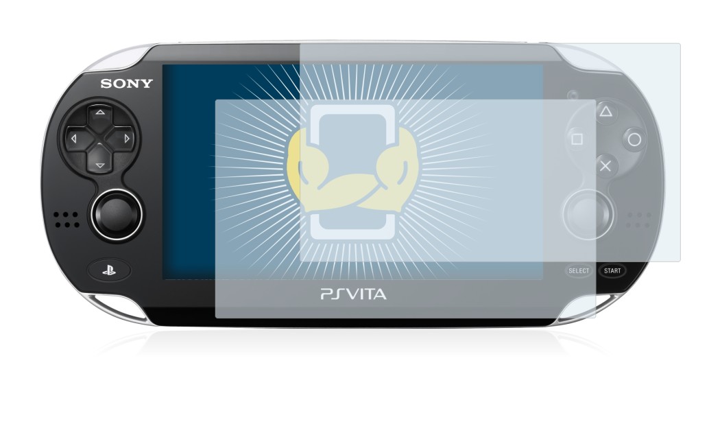Abbildung des Geräts Sony Playstation Vita mit einer Vielzahl des Displayschutzes.
