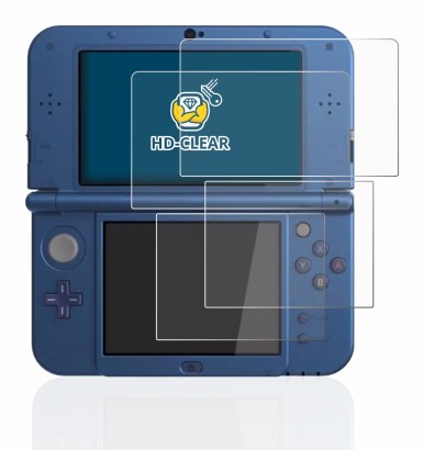 Imagen del dispositivo Nintendo New 3DS XL con una amplia variedad de protectores de pantalla.