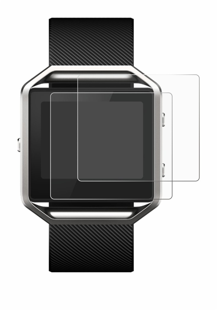 Immagine del dispositivo Fitbit Blaze con un'ampia varietà di protezioni per lo schermo.