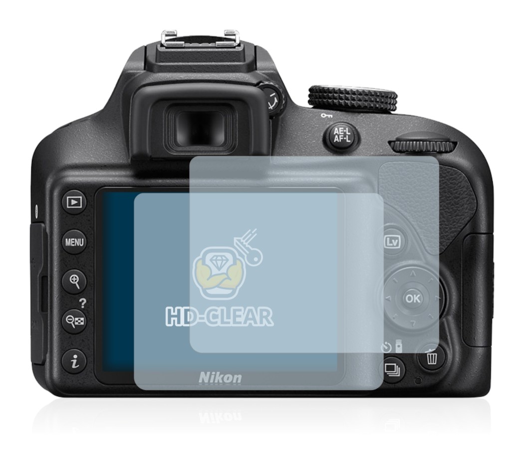 Image of the device Nikon D3400 with a wide variety of screen protectors.