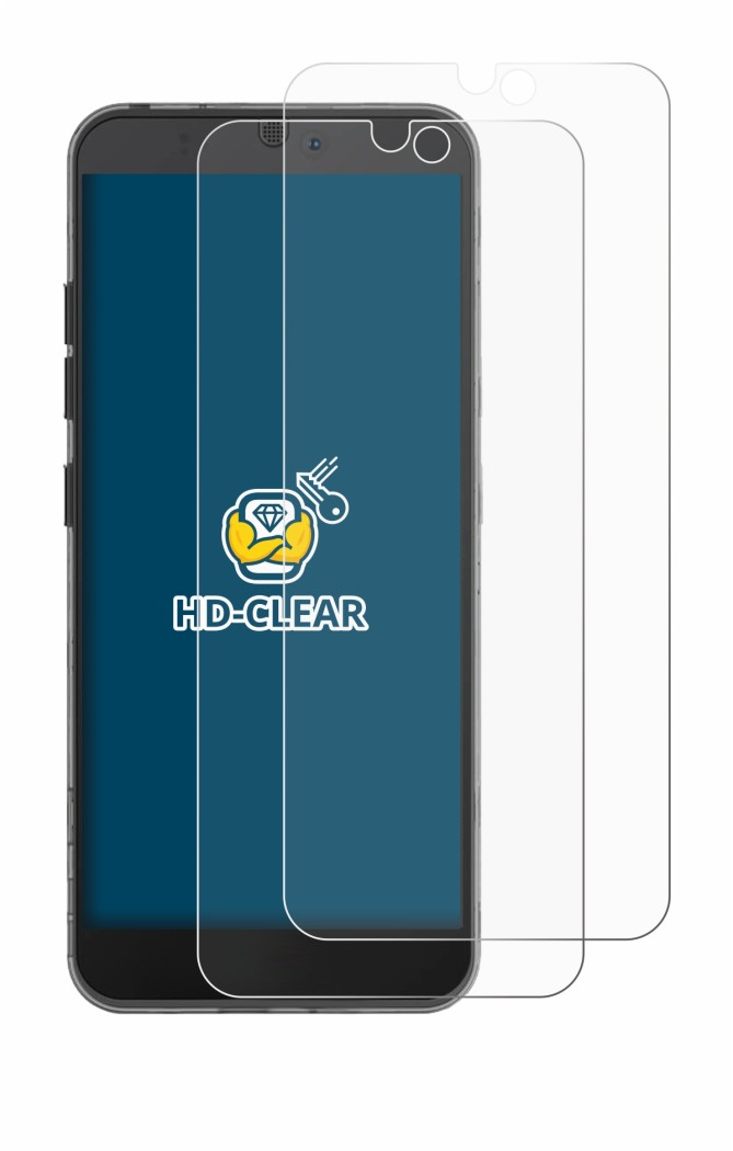 Image of the device Fairphone 3 with a wide variety of screen protectors.