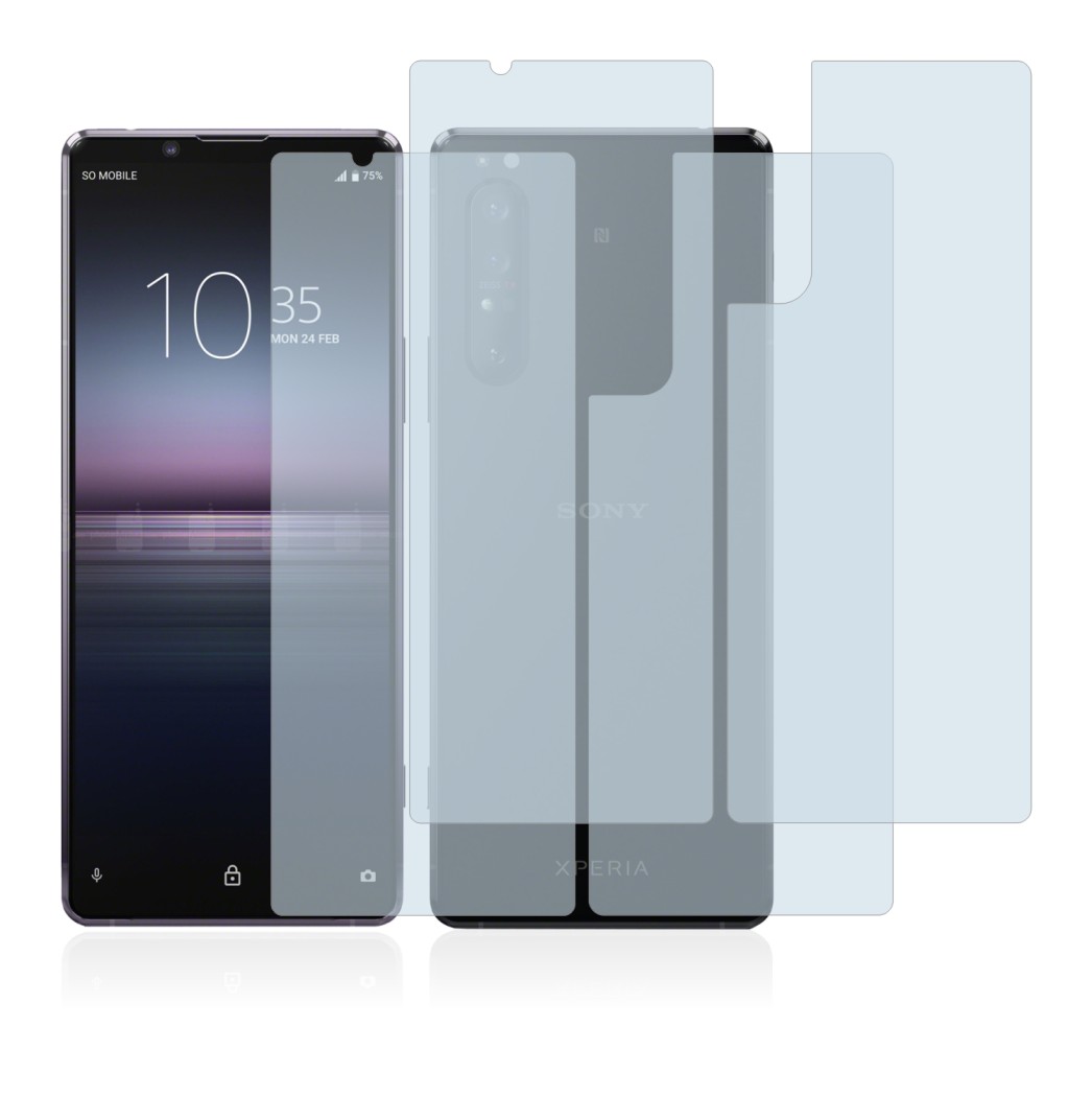 Image of the device Sony Xperia 1 II (Front+Back) with a wide variety of screen protectors.
