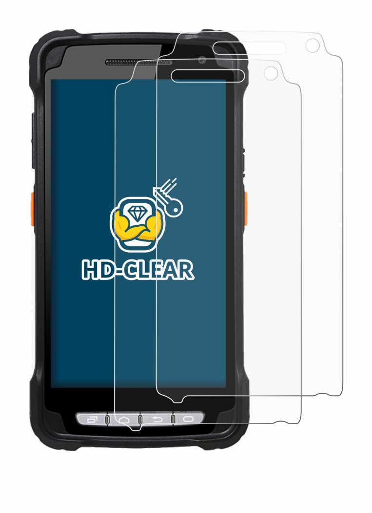 Image of the device Point Mobile PM90 with a wide variety of screen protectors.