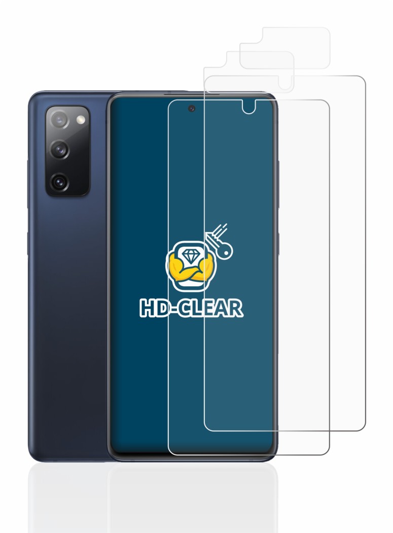 Abbildung des Geräts Samsung Galaxy S20 FE (Display+Kamera) mit einer Vielzahl des Displayschutzes.