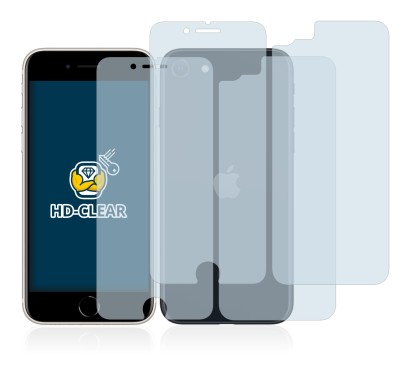 Abbildung des Geräts Apple iPhone SE 3 2022 (Display+Rückseite) mit einer Vielzahl des Displayschutzes.