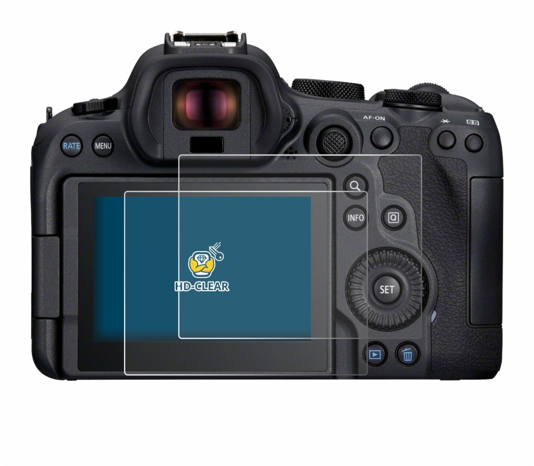 Image of the device Canon EOS R6 Mark II with a wide variety of screen protectors.
