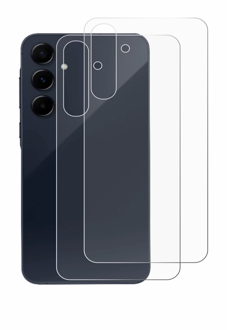 Abbildung des Geräts Samsung Galaxy A55 5G (Rückseite) mit einer Vielzahl des Displayschutzes.