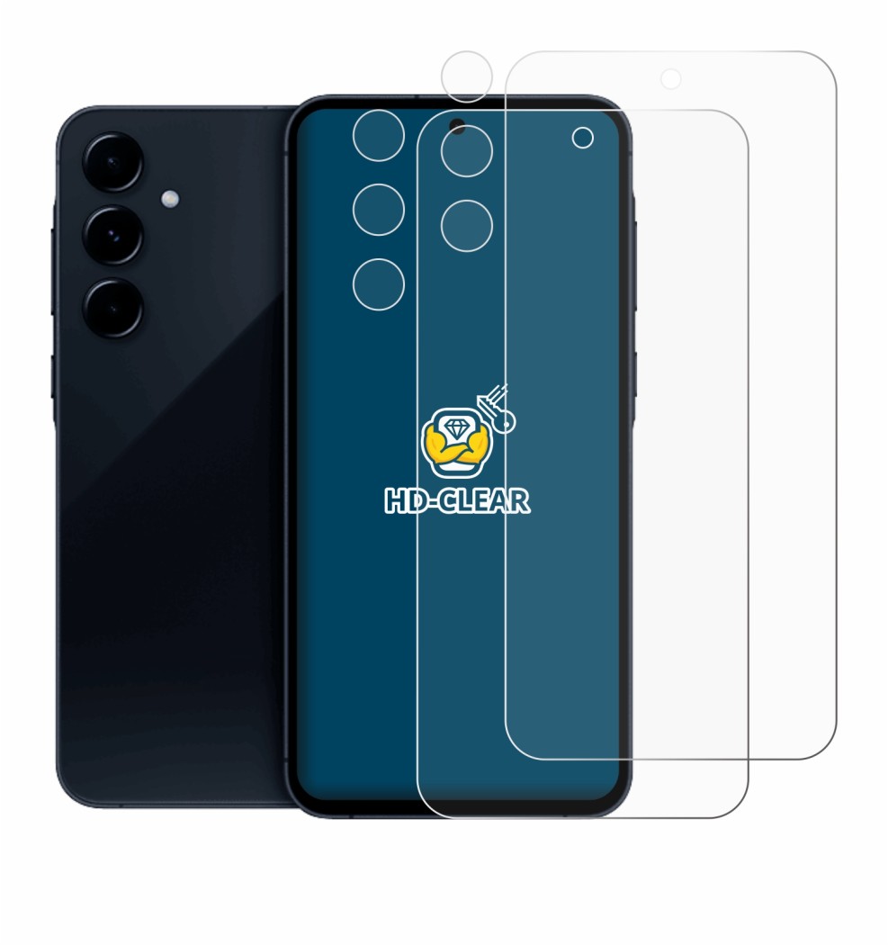 Image de l'appareil Samsung Galaxy A35 5G (Avant+Caméra) avec une grande variété de protections d'écran.