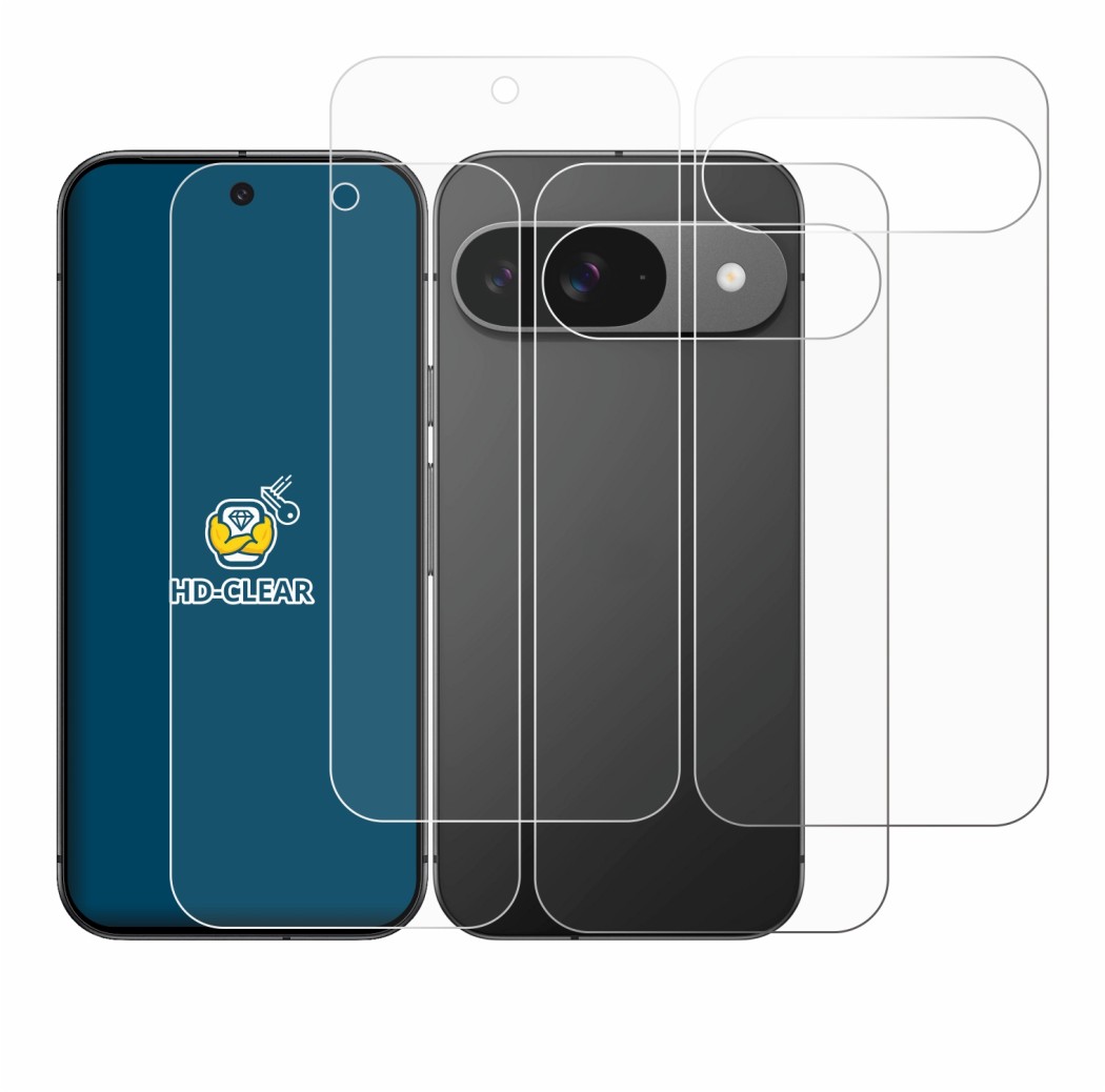 Image of the device Google Pixel 9 (Front+Back) with a wide variety of screen protectors.