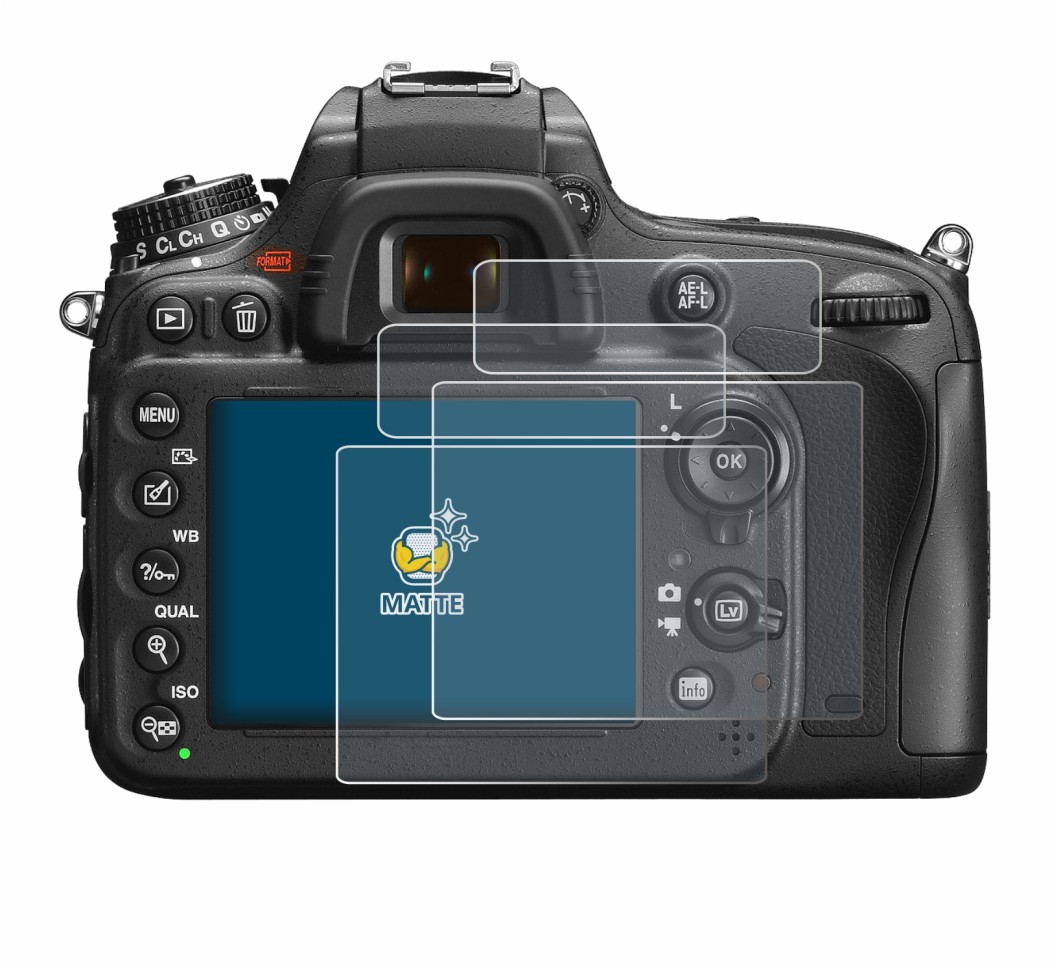 Image of the device Nikon D600 with a wide variety of screen protectors.