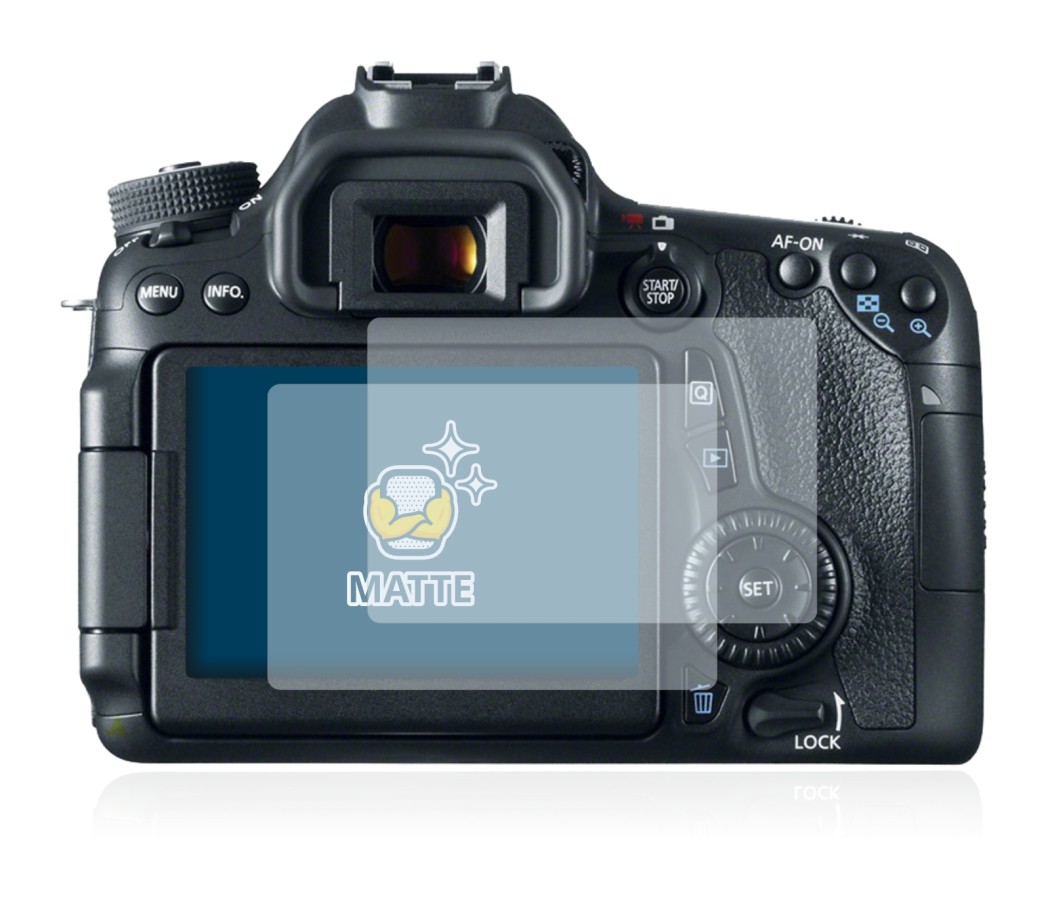 Image of the device Canon EOS 70D with a wide variety of screen protectors.