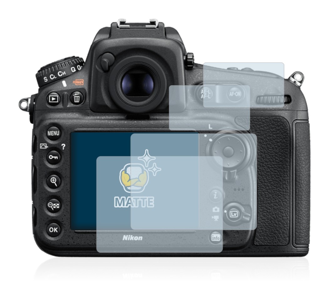 Image of the device Nikon D810 with a wide variety of screen protectors.