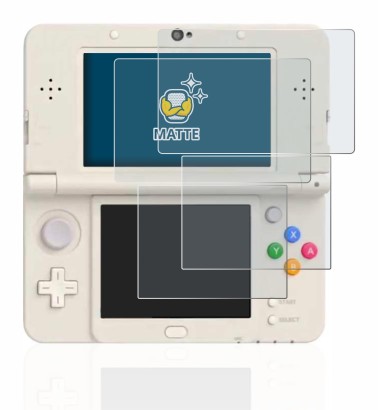 Image de l'appareil Nintendo New 3DS avec une grande variété de protections d'écran.