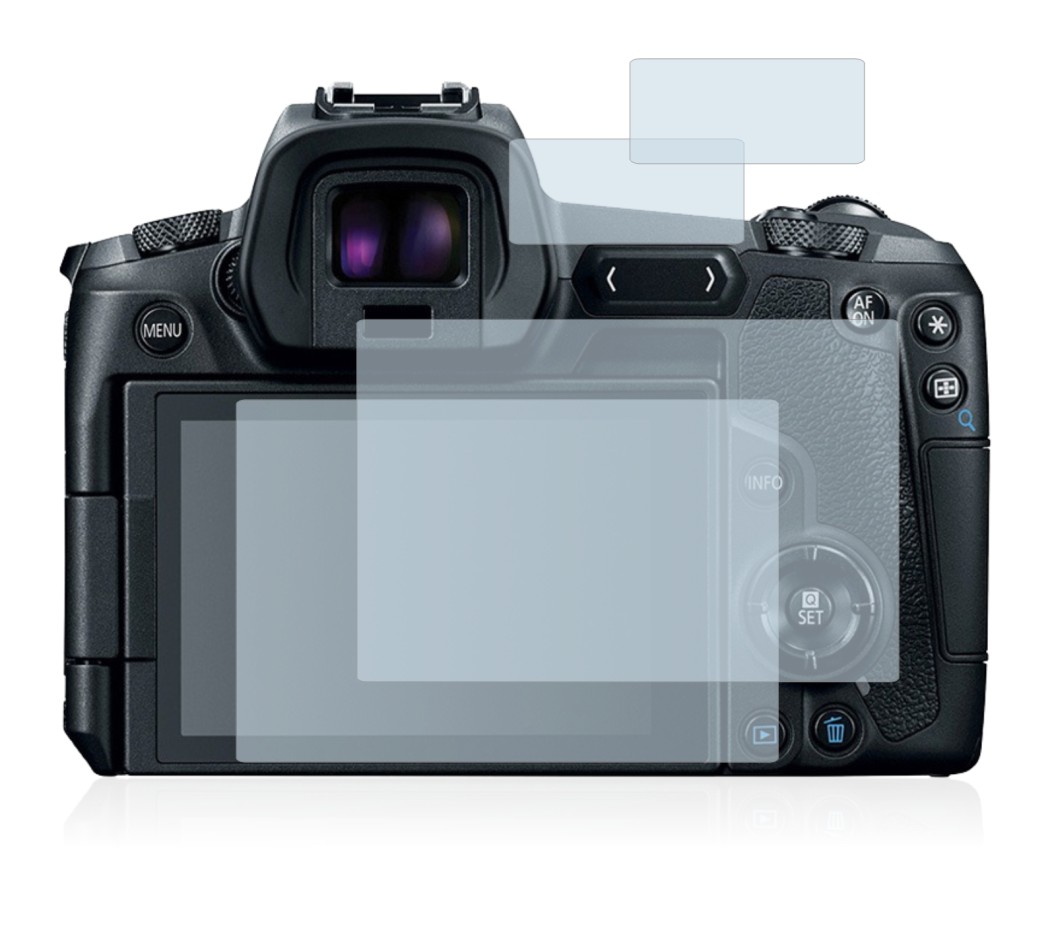 Image of the device Canon EOS R with a wide variety of screen protectors.