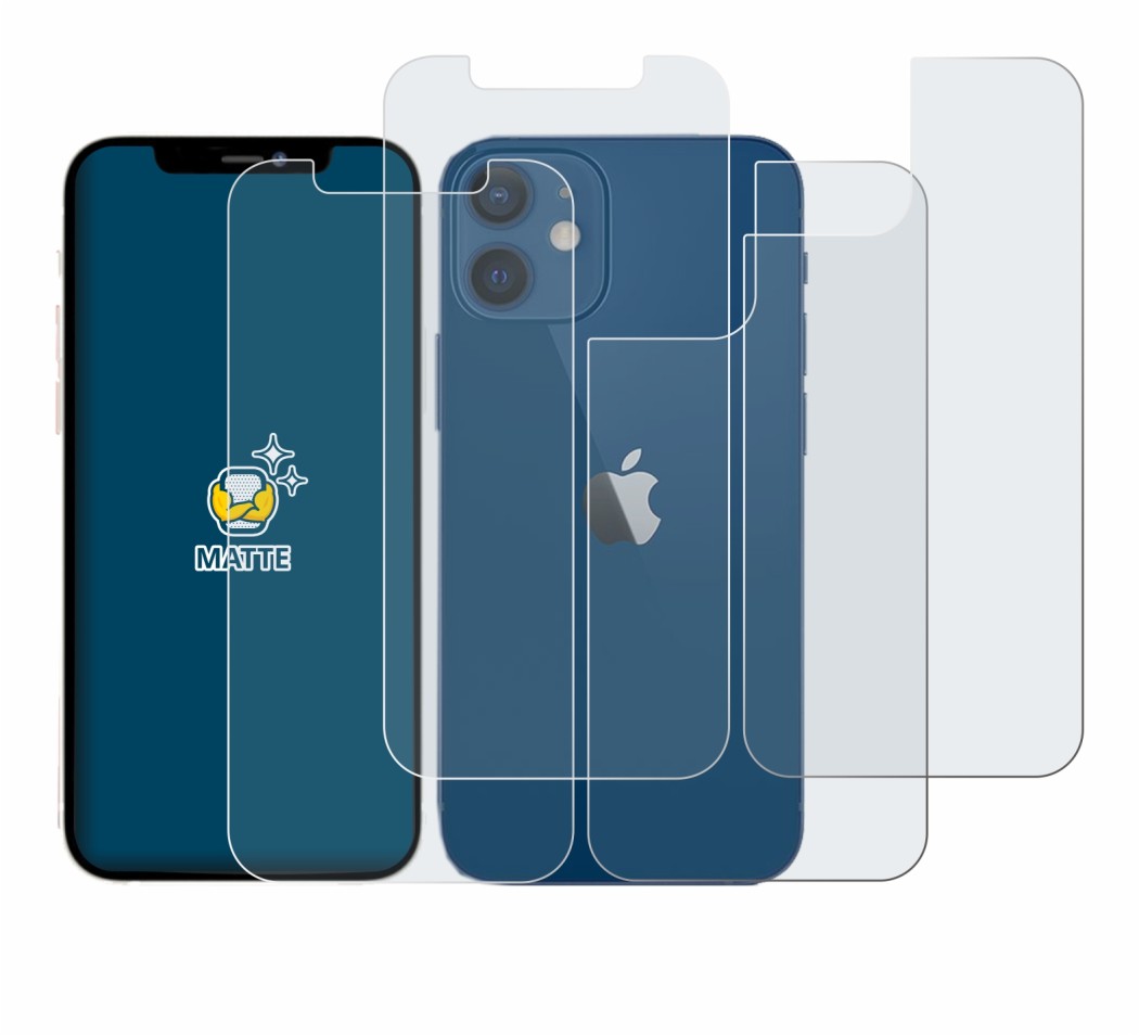 Image of the device Apple iPhone 12 (Front+Back) with a wide variety of screen protectors.