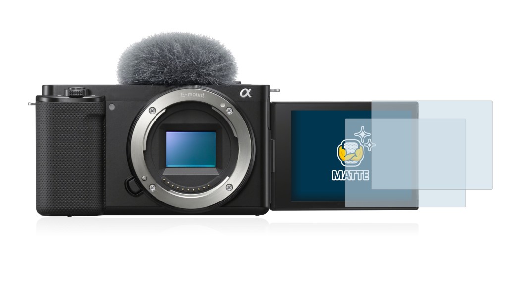 Immagine del dispositivo Sony Alpha ZV-E10 con un'ampia varietà di protezioni per lo schermo.