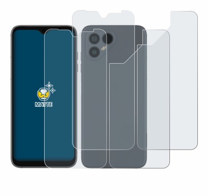 Image de l'appareil Fairphone 4 (Avant+Arrière) avec une grande variété de protections d'écran.
