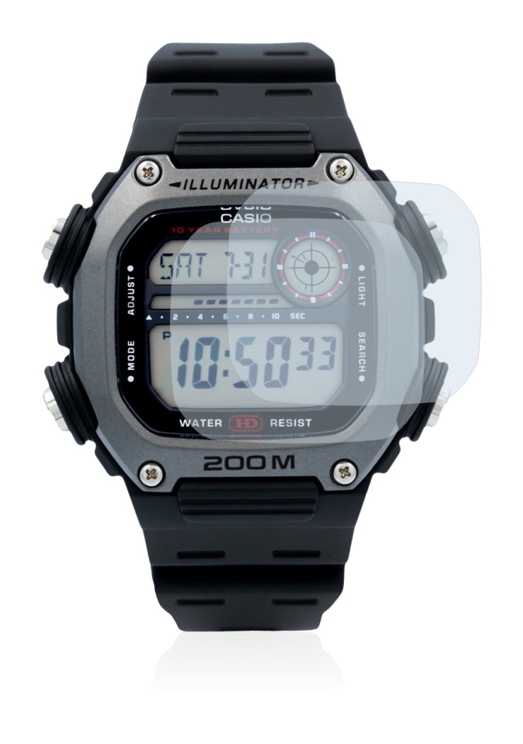 Immagine del dispositivo Casio DW-291H con un'ampia varietà di protezioni per lo schermo.