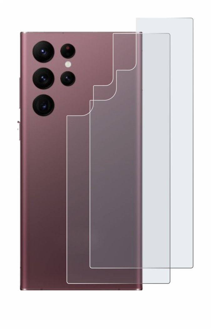 Immagine del dispositivo Samsung Galaxy S22 Ultra 5G (Posteriore) con un'ampia varietà di protezioni per lo schermo.