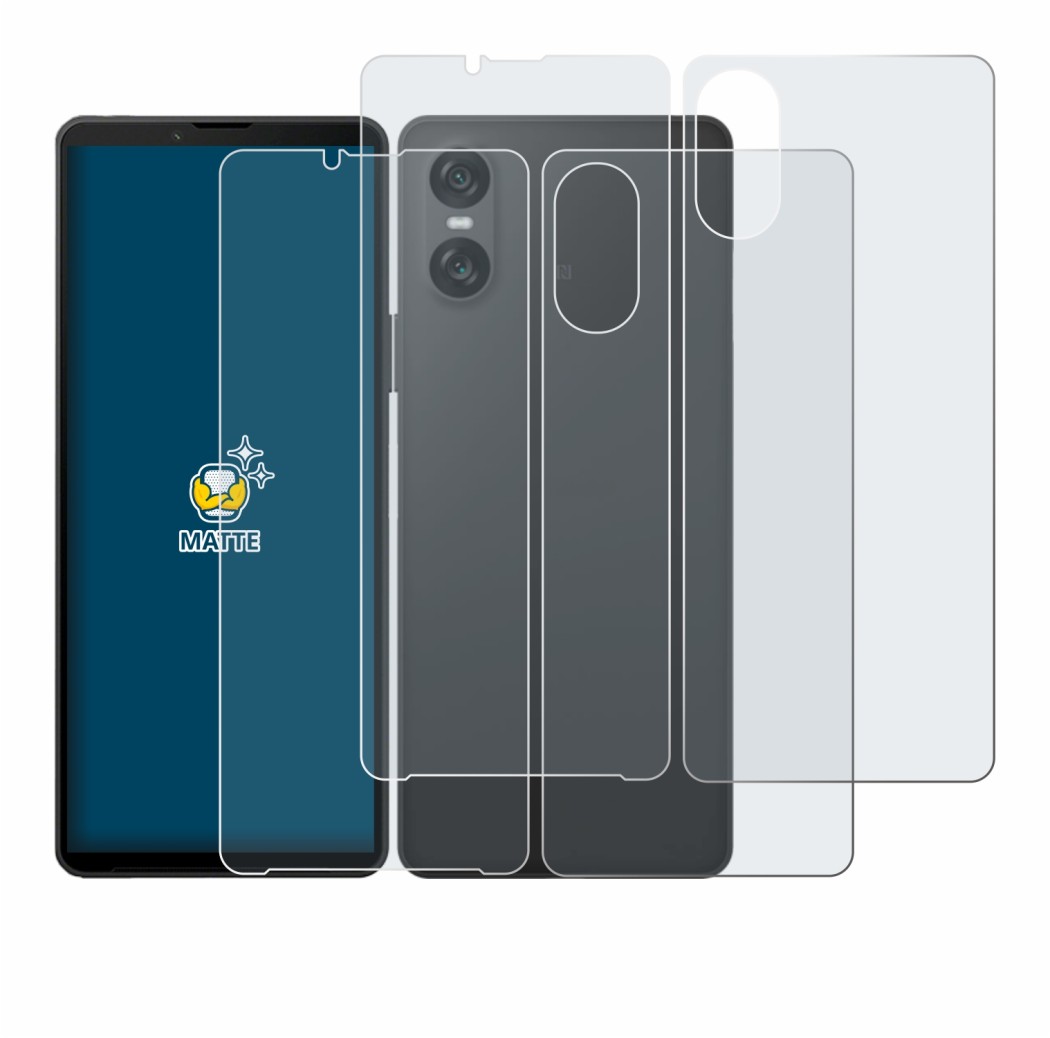 Immagine del dispositivo Sony Xperia 10 VI (Fronte+Retro) con un'ampia varietà di protezioni per lo schermo.