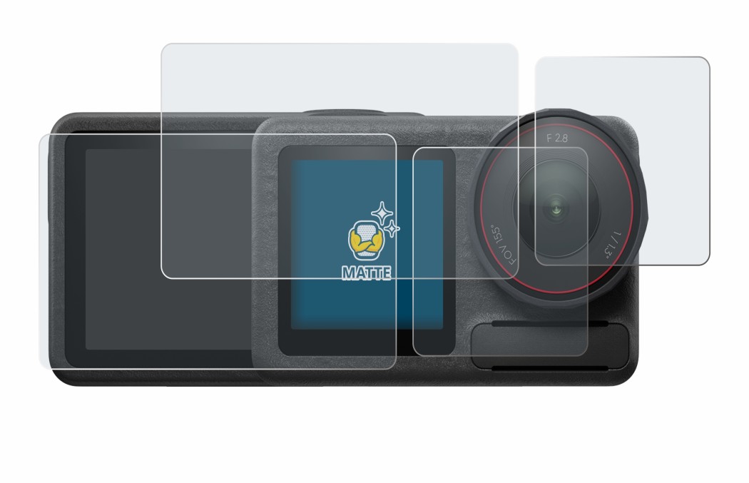 Image de l'appareil DJI Osmo Action 5 Pro avec une grande variété de protections d'écran.