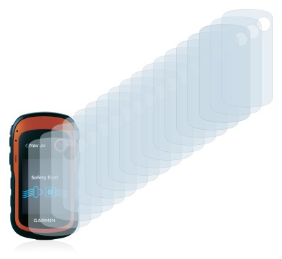 Immagine del dispositivo Garmin eTrex 20 con un'ampia varietà di protezioni per lo schermo.