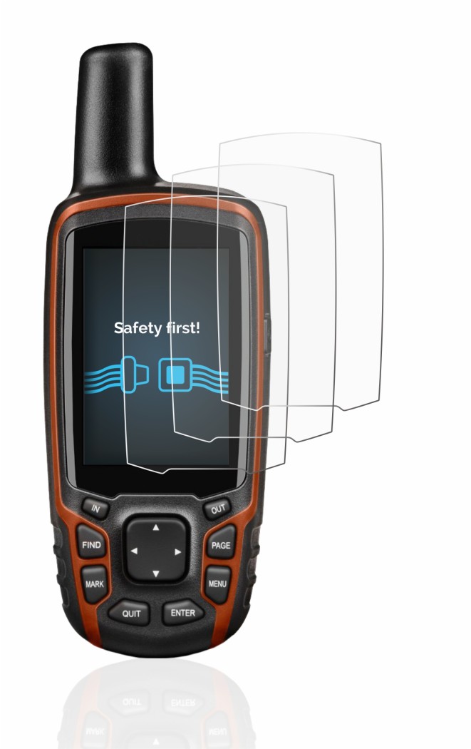 Immagine del dispositivo Garmin GPSMAP 64s con un'ampia varietà di protezioni per lo schermo.