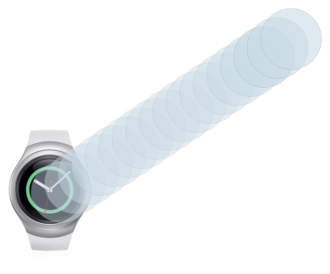 Immagine del dispositivo Samsung Gear S2 con un'ampia varietà di protezioni per lo schermo.