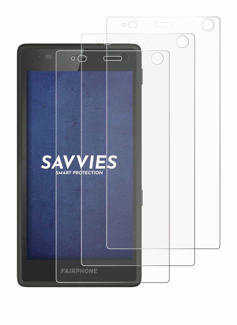 Image of the device Fairphone 2 with a wide variety of screen protectors.