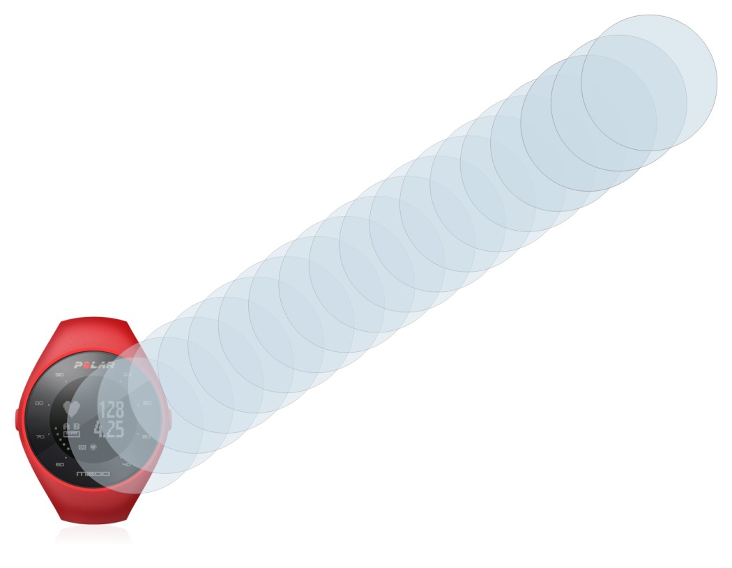 Abbildung des Geräts Polar M200 mit einer Vielzahl des Displayschutzes.