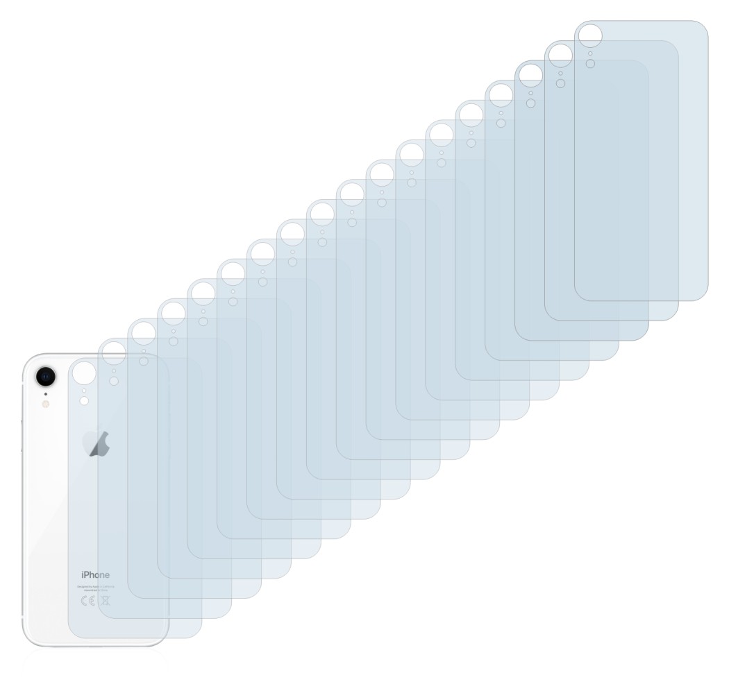 Abbildung des Geräts Apple iPhone XR (Rückseite) mit einer Vielzahl des Displayschutzes.