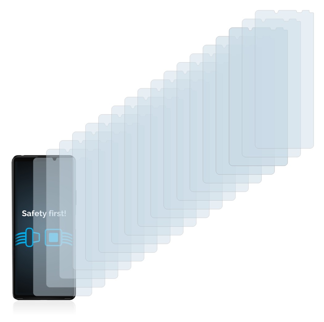 Abbildung des Geräts Sony Xperia 10 III mit einer Vielzahl des Displayschutzes.