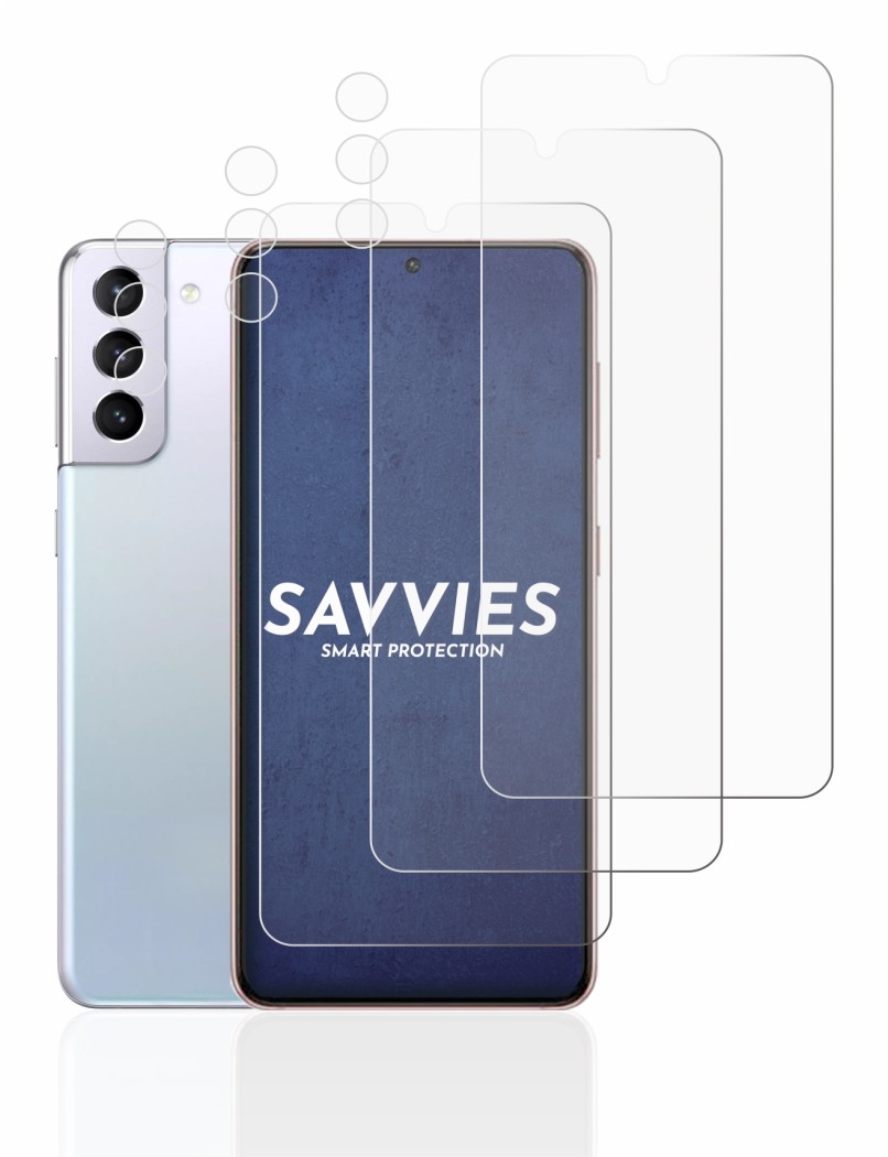 Image de l'appareil Samsung Galaxy S21 5G (Avant+Caméra) avec une grande variété de protections d'écran.