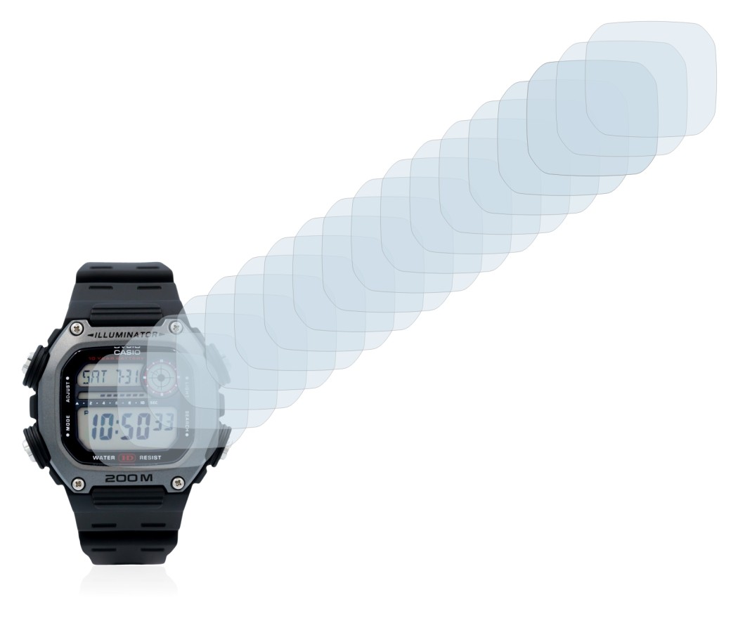 Immagine del dispositivo Casio DW-291H con un'ampia varietà di protezioni per lo schermo.