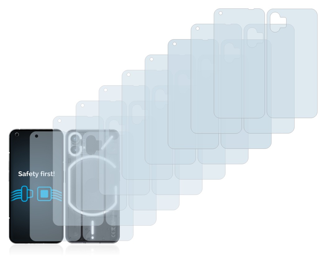 Immagine del dispositivo Nothing Phone (1) (Fronte+Retro) con un'ampia varietà di protezioni per lo schermo.