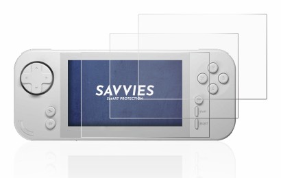 Immagine del dispositivo Evercade EXP con un'ampia varietà di protezioni per lo schermo.