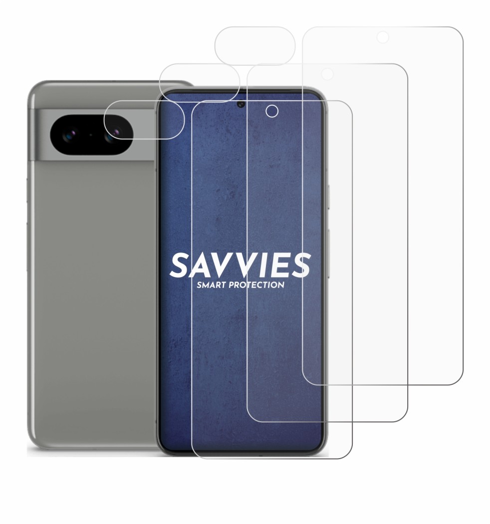 Abbildung des Geräts Google Pixel 8 (Display+Kamera) mit einer Vielzahl des Displayschutzes.