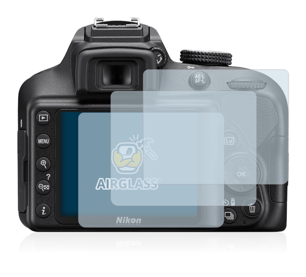 Image of the device Nikon D3400 with a wide variety of screen protectors.