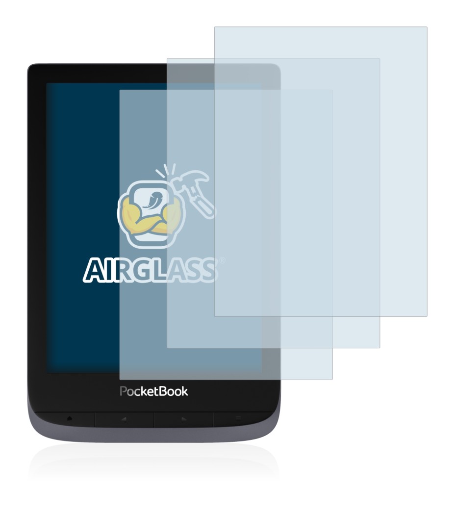 Image de l'appareil PocketBook Touch HD 3 avec une grande variété de protections d'écran.